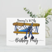 Boys birthday party with yellow and blue biplane kaart (Staand voorkant)