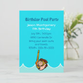 Boys Birthday Pool Party Invitation Kaart (Staand voorkant)