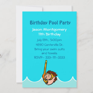 Boys Birthday Pool Party Invitation Kaart