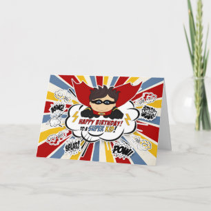 Boys Birthday Super Kid Red and Blue Comic Book Kaart