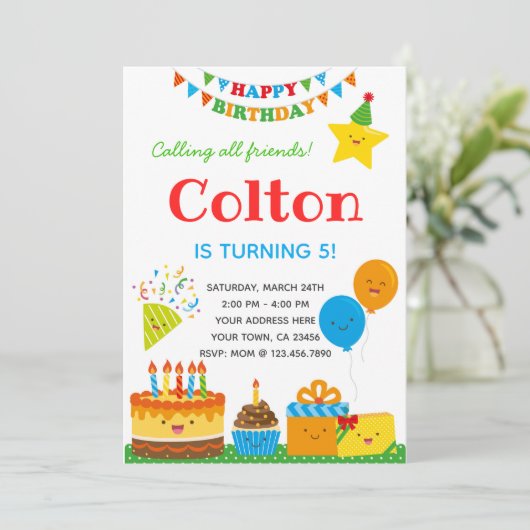 Boys Birthday Uitnodiging (Staand voorkant)