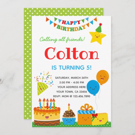 Boys Birthday Uitnodiging (Voorkant / Achterkant)