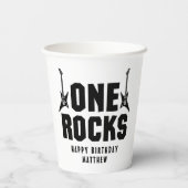 Boy's Black and White One Rocks 1e verjaardag Papieren Bekers (Achterkant)