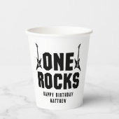 Boy's Black and White One Rocks 1e verjaardag Papieren Bekers (Voorkant)