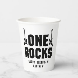 Boy's Black and White One Rocks 1e verjaardag Papieren Bekers