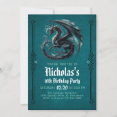 Boy's Black Dragon Birthday Invitation Kaart (Voorkant)