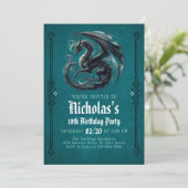 Boy's Black Dragon Birthday Invitation Kaart (Staand voorkant)