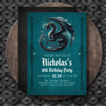 Boy's Black Dragon Birthday Invitation