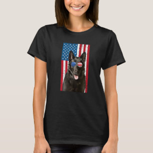 Boys Black German Shepherd GSP Dog American Flag P T-shirt