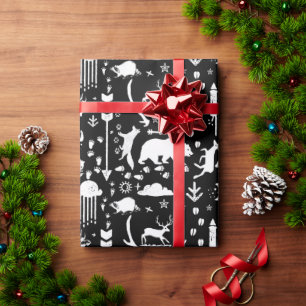 Boys Black & White Forest Animal Tracrows Cadeaupapier