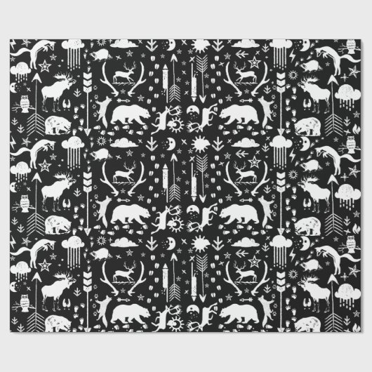 Boys Black & White Forest Animal Tracrows Cadeaupapier (Vlak)