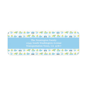 Boys blauw reistijd op maat van adreslabel etiket