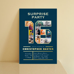 Boys Blue 16th Birthday Foto Folie Uitnodiging