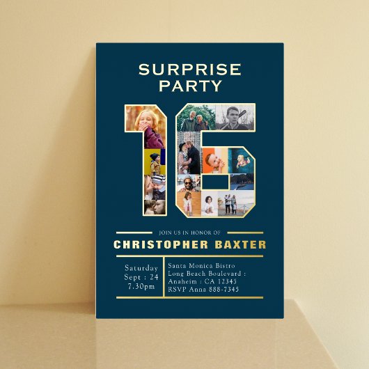Boys Blue 16th Birthday Foto Folie Uitnodiging