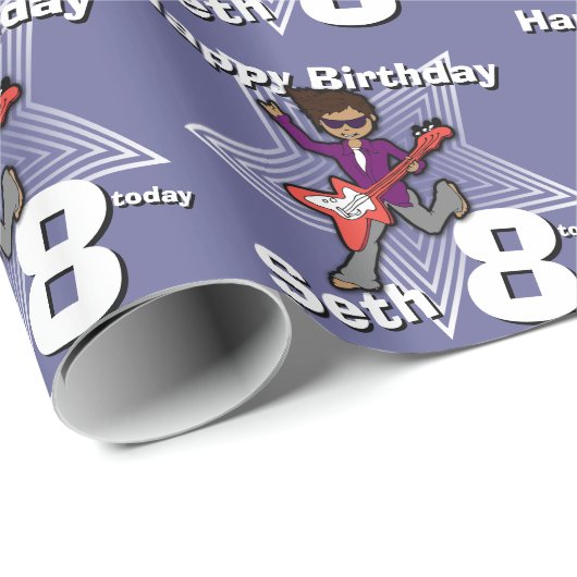 Boys blue add jouw naam 8e verjaardag rockstar - r cadeaupapier (Rol Hoek)