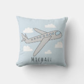 Boys Blue Airplane Travel Design and Name Nursery Kussen (Voorkant)