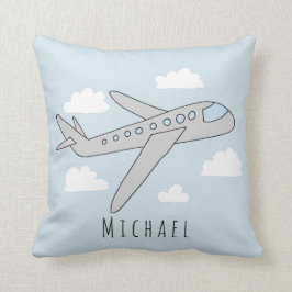 Boys Blue Airplane Travel Design and Name Nursery Kussen