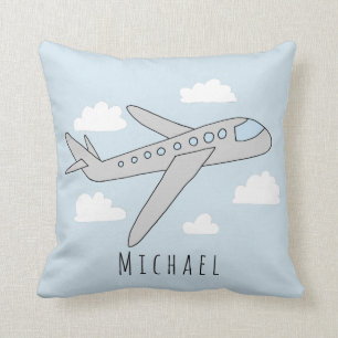 Boys Blue Airplane Travel Design and Name Nursery Kussen