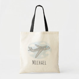 Boys Blue Airplane Travel Design met naam Tote Bag