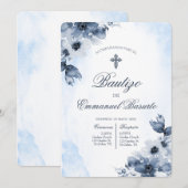 Boys blue baptism with cross  kaart (Voorkant / Achterkant)