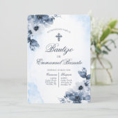 Boys blue baptism with cross  kaart (Staand voorkant)