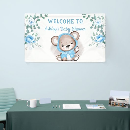 Boys Blue Beer Floral Custom Baby shower Spandoek (Beurs)
