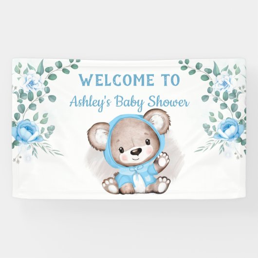 Boys Blue Beer Floral Custom Baby shower Spandoek (Horizontaal)