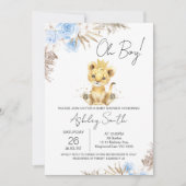 Boys Blue Boho Floral Lion Baby shower Kaart (Voorkant)