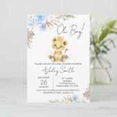 Boys Blue Boho Floral Lion Baby shower Kaart (Staand voorkant)