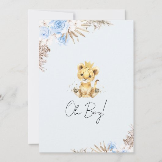 Boys Blue Boho Floral Lion Baby shower Kaart (Achterkant)