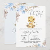 Boys Blue Boho Floral Lion Baby shower Kaart (Voorkant / Achterkant)