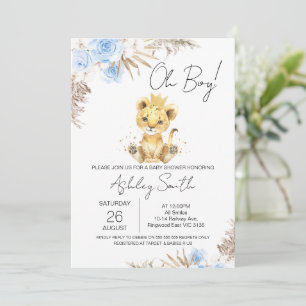 Boys Blue Boho Floral Lion Baby shower Kaart