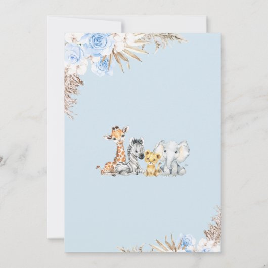 Boys Blue Boho Floral Safari Baby shower Kaart (Achterkant)