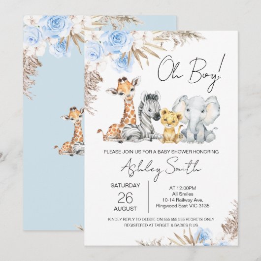 Boys Blue Boho Floral Safari Baby shower Kaart (Voorkant / Achterkant)