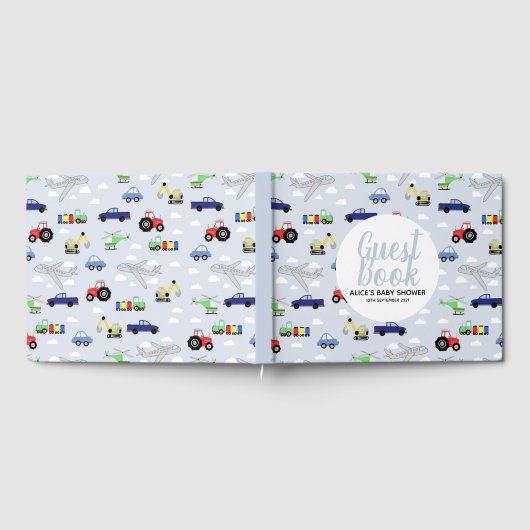 Boys Blue Car Transport Pattern Baby shower Gastenboek (Volledig)