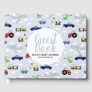 Boys Blue Car Transport Pattern Baby shower Gastenboek
