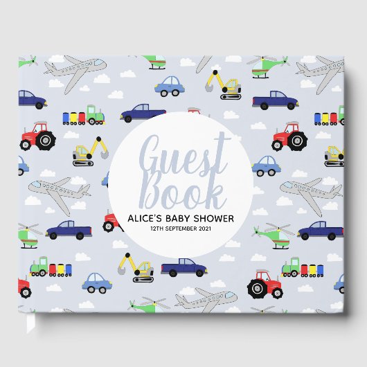 Boys Blue Car Transport Pattern Baby shower Gastenboek (Voorkant)