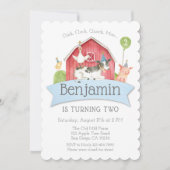 Boys Blue Check Boerderij Birthday Party Invitatio Kaart (Voorkant)