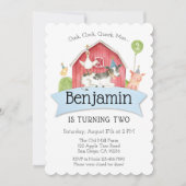 Boys Blue Check Boerderij Birthday Party Invitatio Kaart (Voorkant)