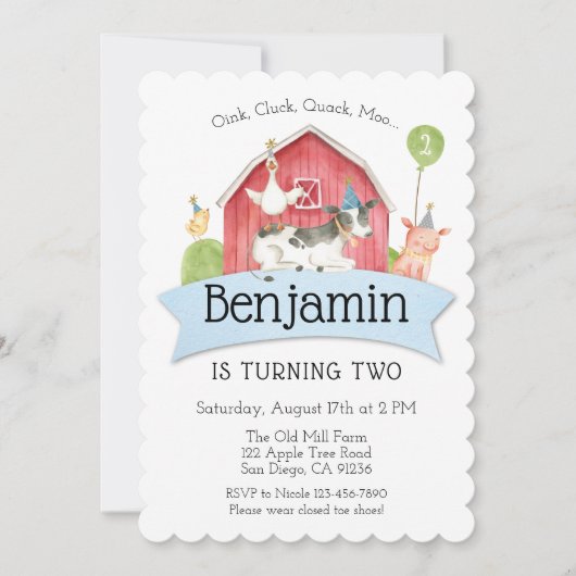 Boys Blue Check Boerderij Birthday Party Invitatio Kaart (Voorkant)