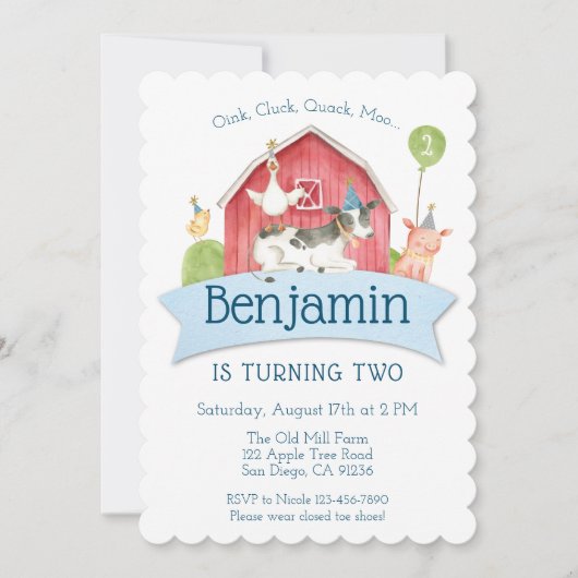 Boys Blue Check Boerderij Birthday Party Kaart (Voorkant)