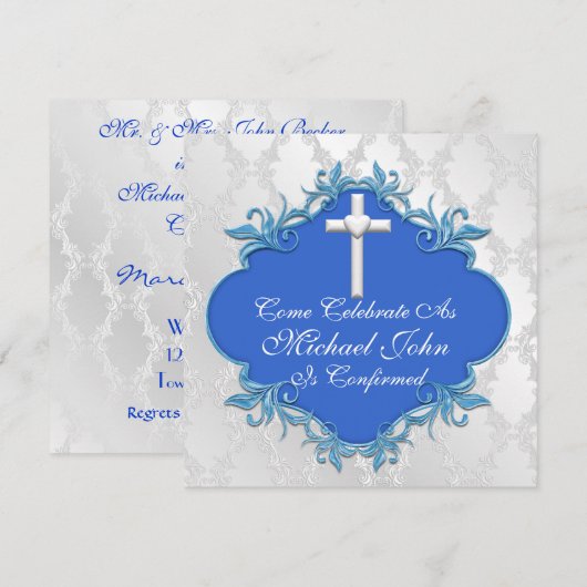 BOYS BLUE COMMUNION-uitnodigingen elegant ontwerp Kaart (Voorkant / Achterkant)