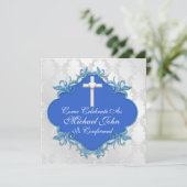 BOYS BLUE COMMUNION-uitnodigingen elegant ontwerp Kaart (Staand voorkant)