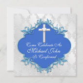 BOYS BLUE COMMUNION-uitnodigingen elegant ontwerp Kaart (Voorkant)