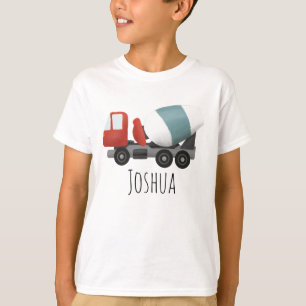 Boys Blue Construction Cement Mixer en naam T-shirt