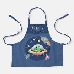 Boys Blue Cute Space Alien en Name Schort