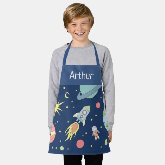 Boys Blue Cute Space Rocket Shiket and Name Schort (Gedragen)