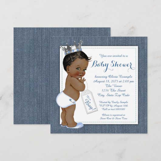 Boys Blue Denim Afro-Amerikaans Baby shower Kaart (Voorkant / Achterkant)