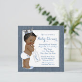 Boys Blue Denim Afro-Amerikaans Baby shower Kaart (Staand voorkant)