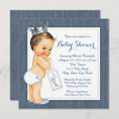 Boys Blue Denim Baby shower Kaart (Voorkant / Achterkant)